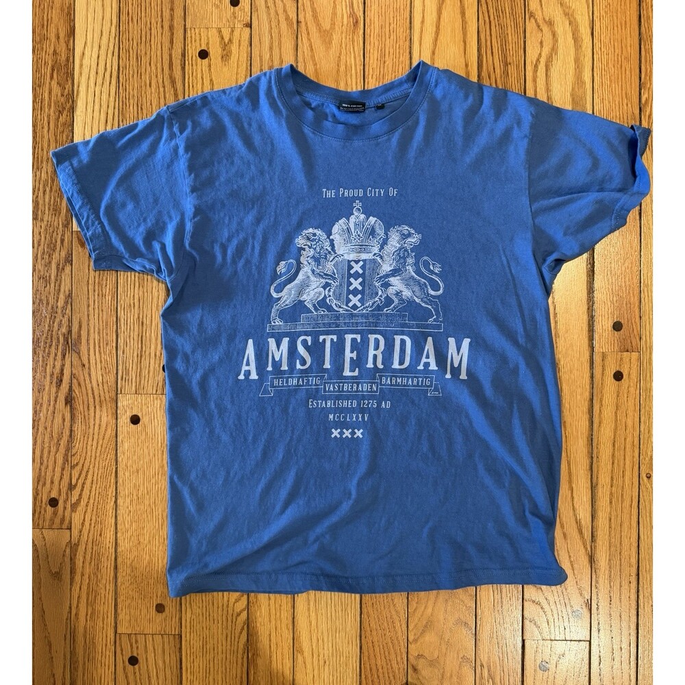 FOX Originals Amsterdam T-Shirt Blue Graphic Tee Unisex Medium 100% Cotton